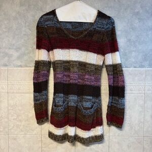 Ultra Flirt Red and Brown V-Neck Sweater